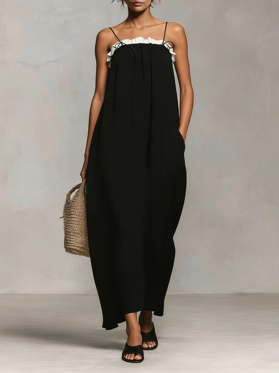Mirelle™ | Robe Maxi avec Blocs de Couleur et Bretelles Fines