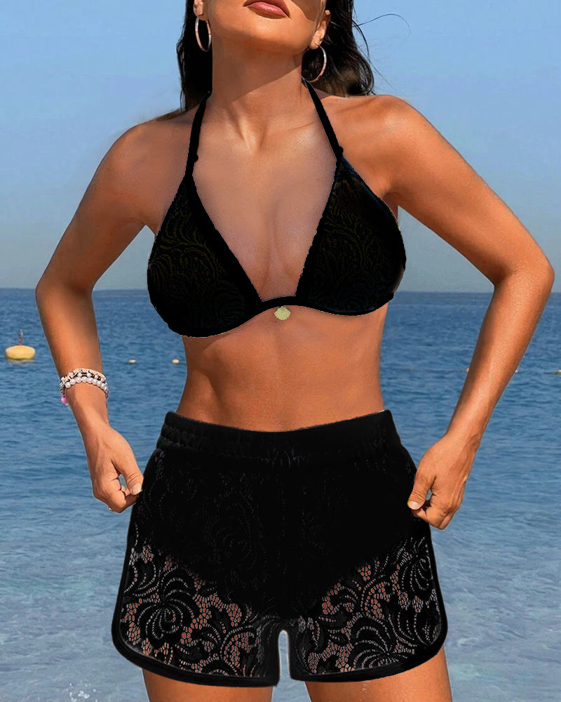 Aqua Désir | Élégant bikini en dentelle unie" can be rewritten as:

"Aqua Désir | Bikini en dentelle unie au style élégant