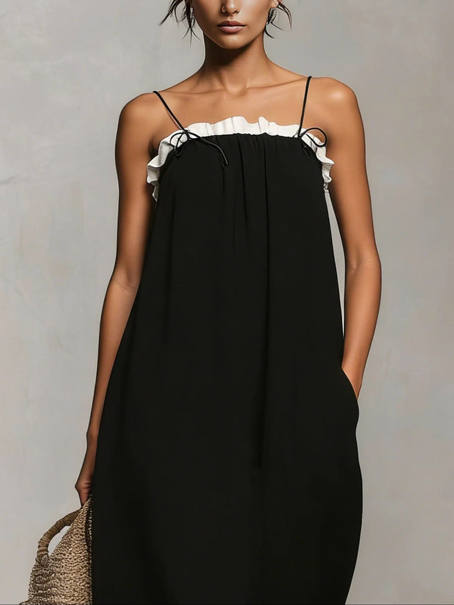 Mirelle™ | Robe Maxi avec Blocs de Couleur et Bretelles Fines