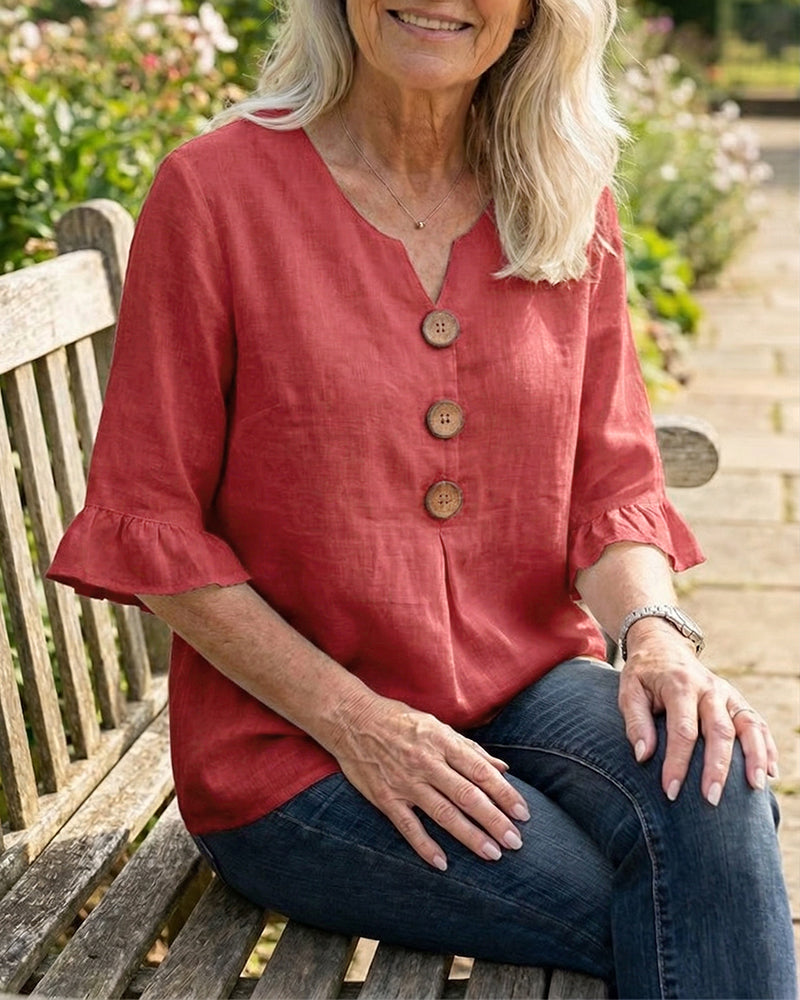 Pauline | Blouse en Coton et Lin à Volants