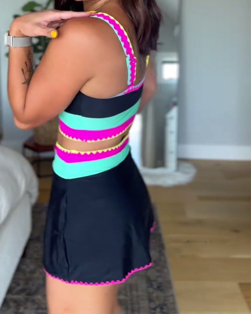 Rumba | Tankini à Rayures Colorées avec Jupe