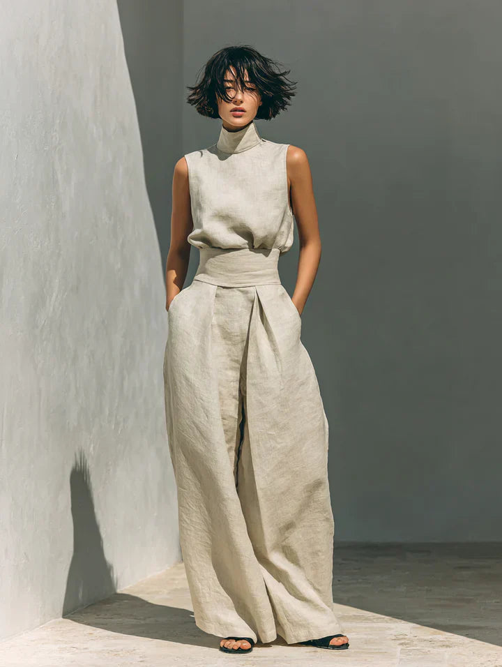Margaux | Ensemble Minimaliste Débardeur et Pantalons Larges en Coton et Lin