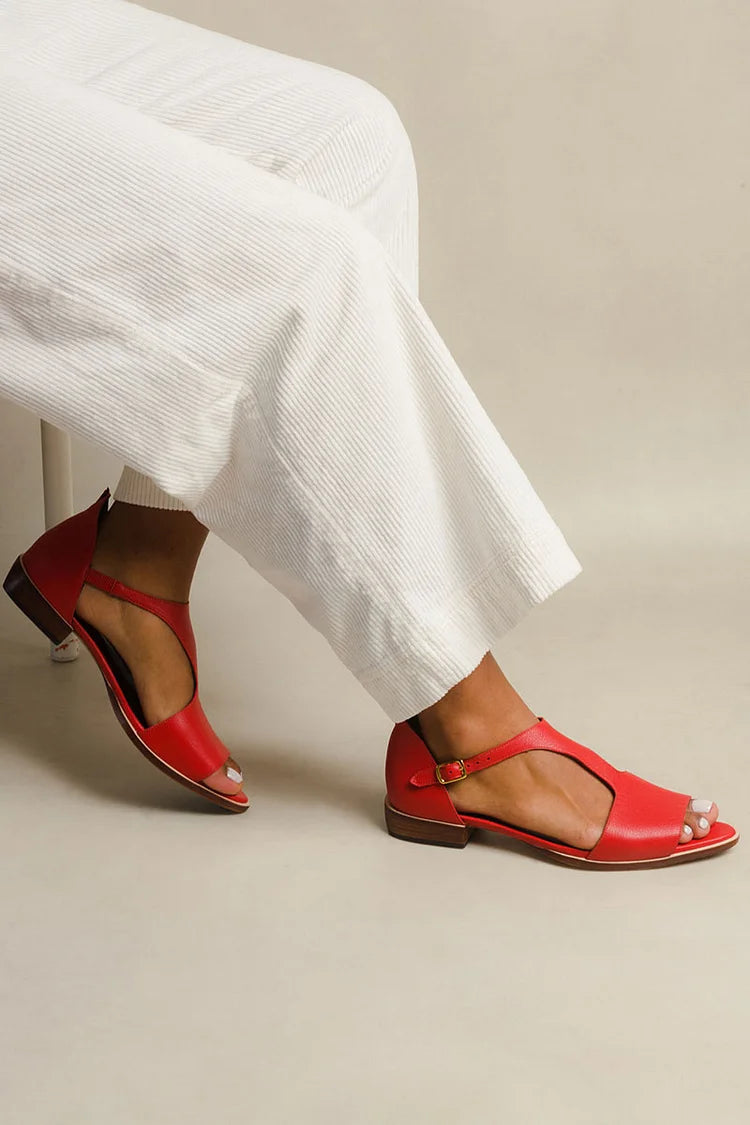 Sandales décontractées à bout pointu et découpe peep toe avec bride en T