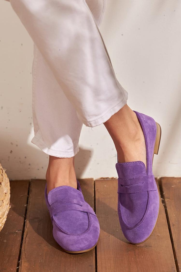 Mocassins violets à motif contrasté et bout rond uni