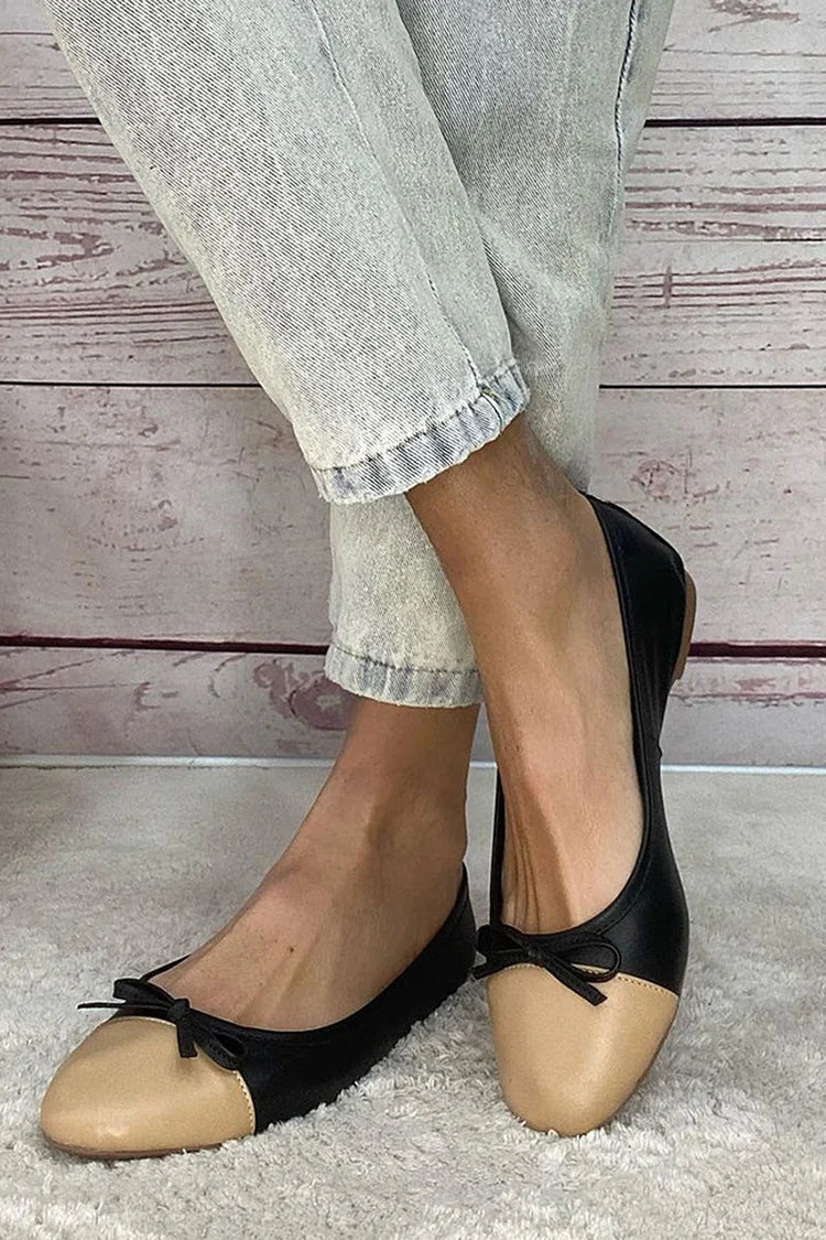 Ballerines Noir à Bout Rond avec Nœud en Coloris Contrastés