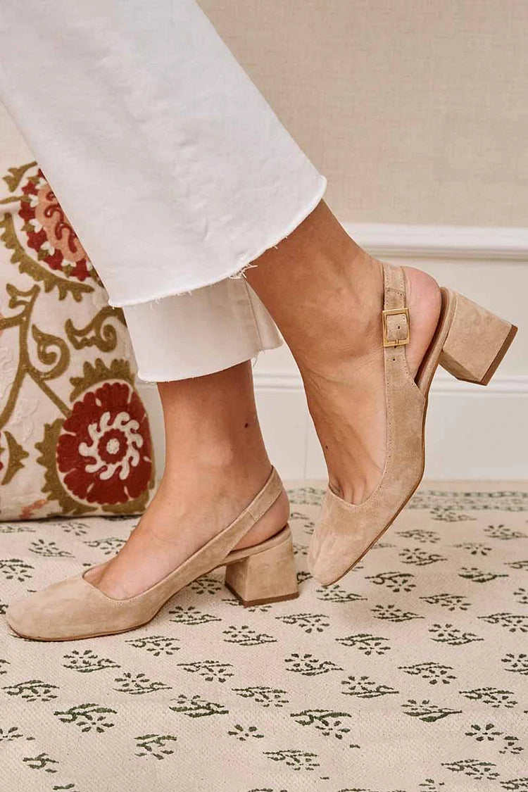 Talons slingback essentiels kaki chunky à bout carré avec boucle