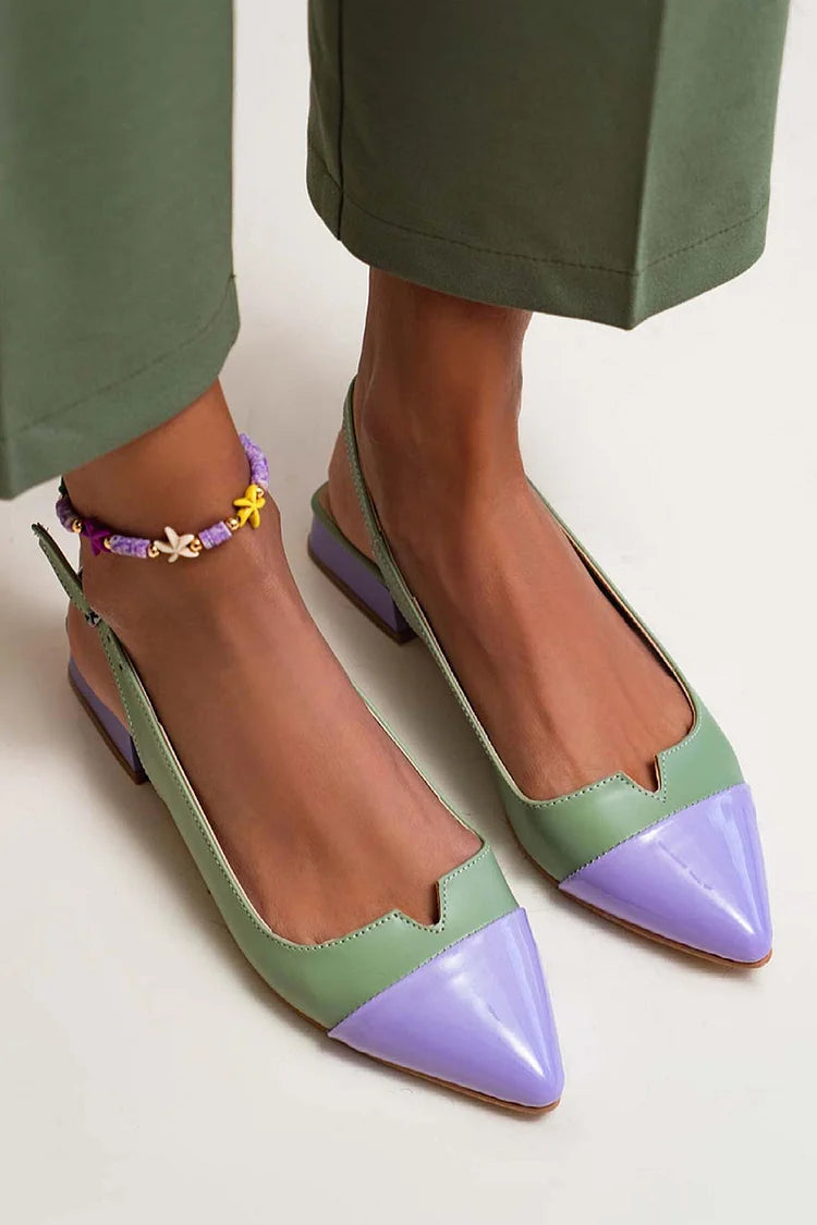 Ballerines bicolores à bout pointu avec découpe, bride arrière et boucle