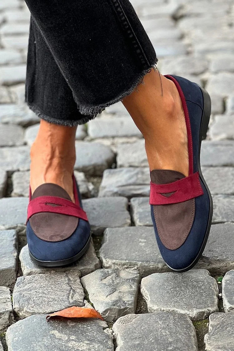 Mocassins bleu marine bicolores à bout rond