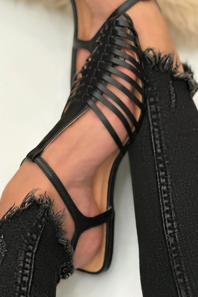 Sandales noires décontractées à bout pointu avec bride en T - Modèle essentiel