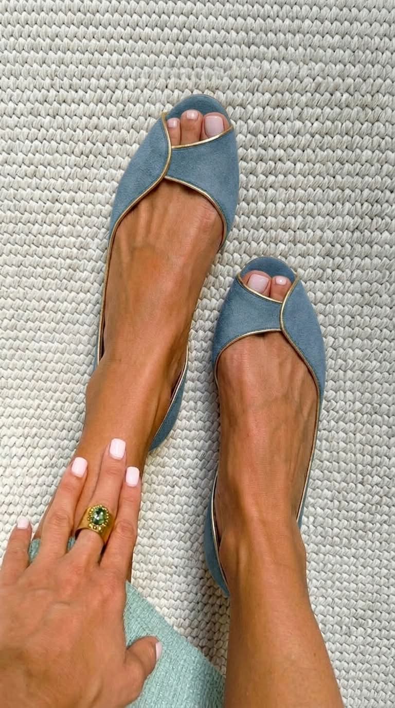 Beige and Gold Suede D'Orsay Peep Toe Flats