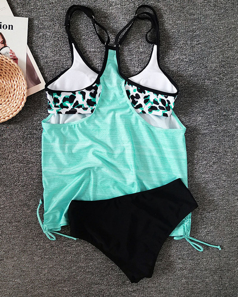 Sables d'Or | Tankini uni avec motif léopard
