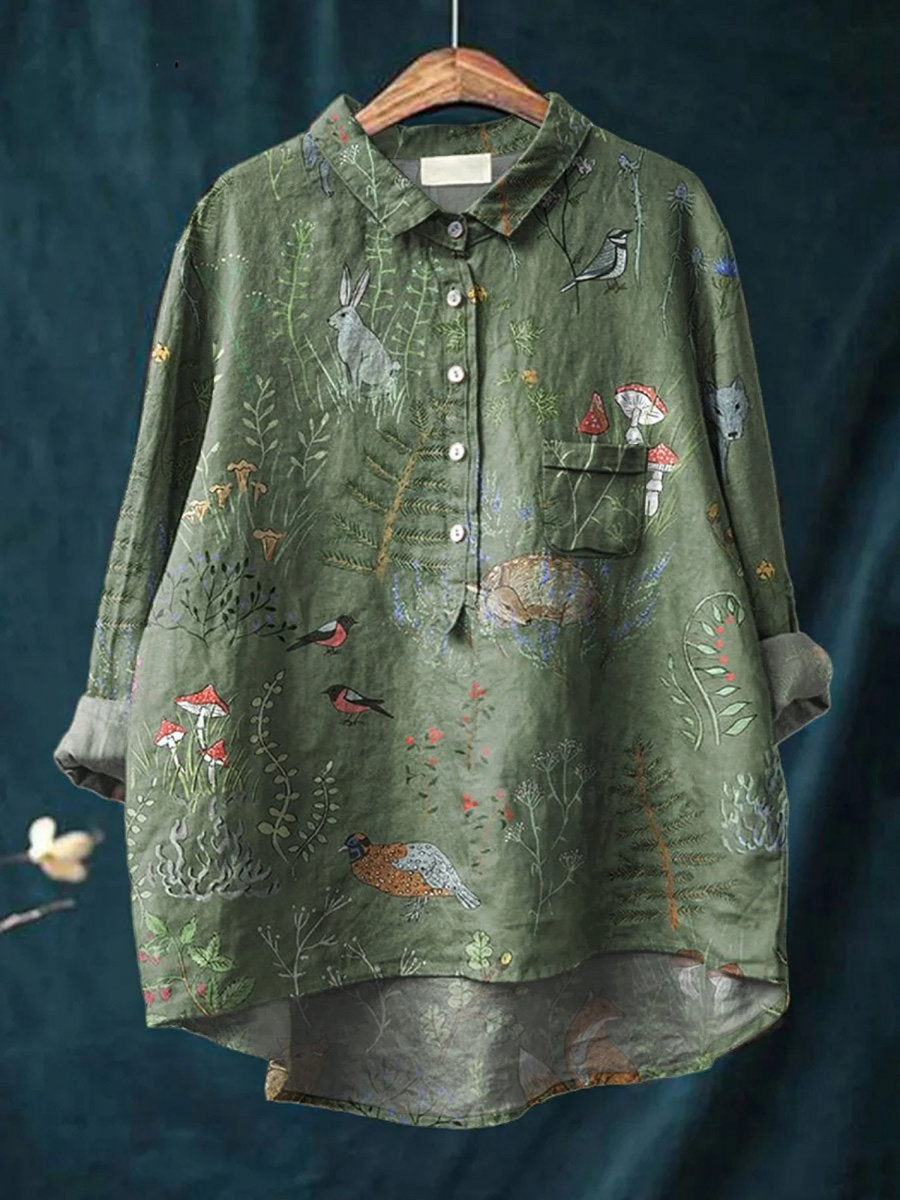 Emily | Chemise Décontractée Imprimée Femme Motif Animaux et Forêt