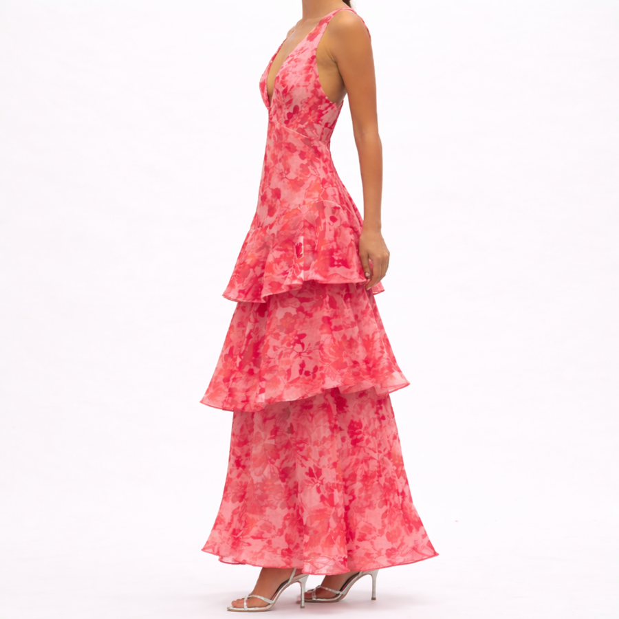 Maya - Robe longue florale avec volants