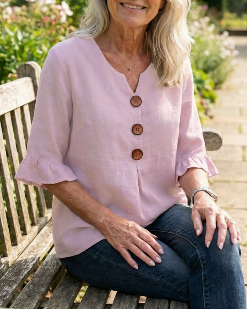 Pauline | Blouse en Coton et Lin à Volants