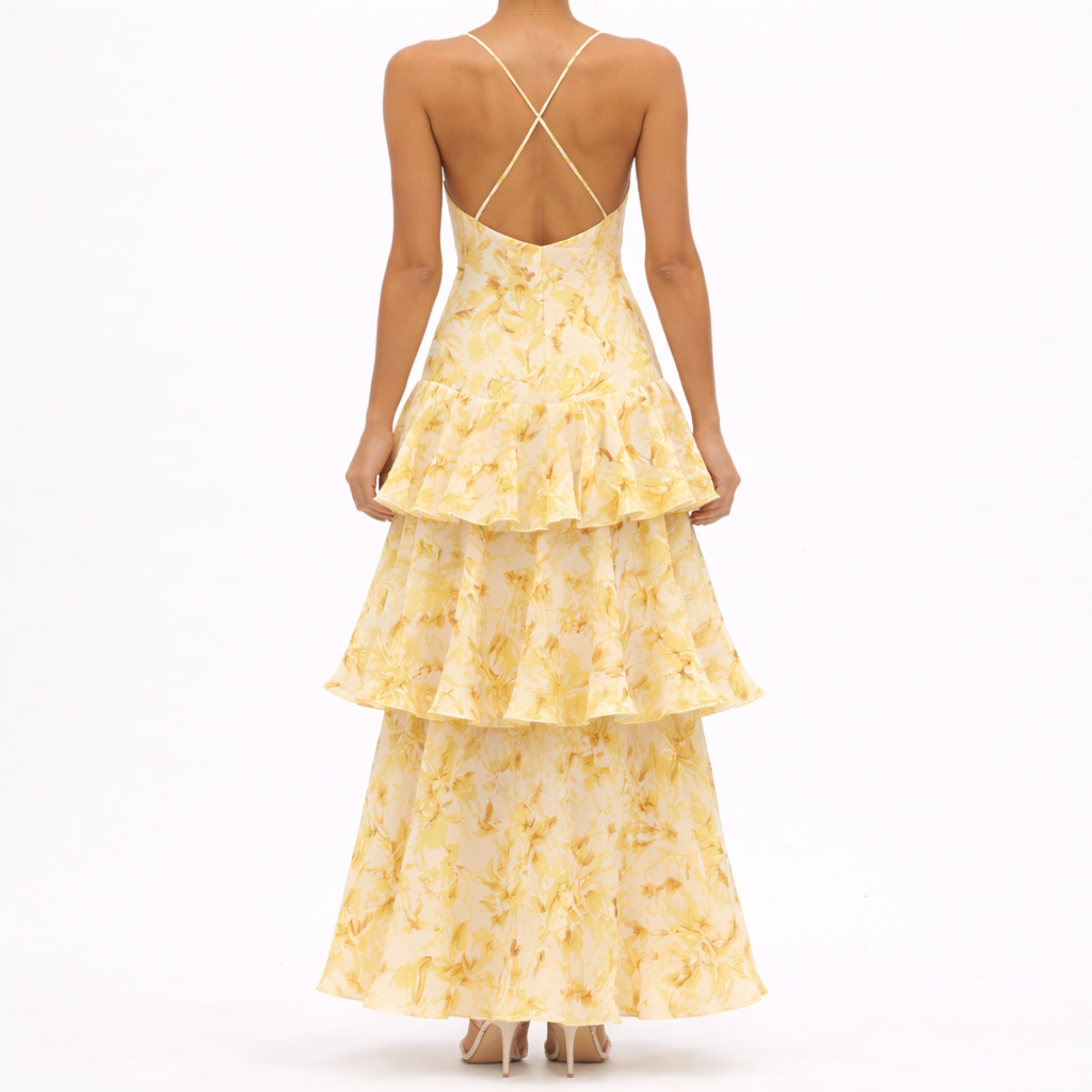 Maya - Robe longue florale avec volants