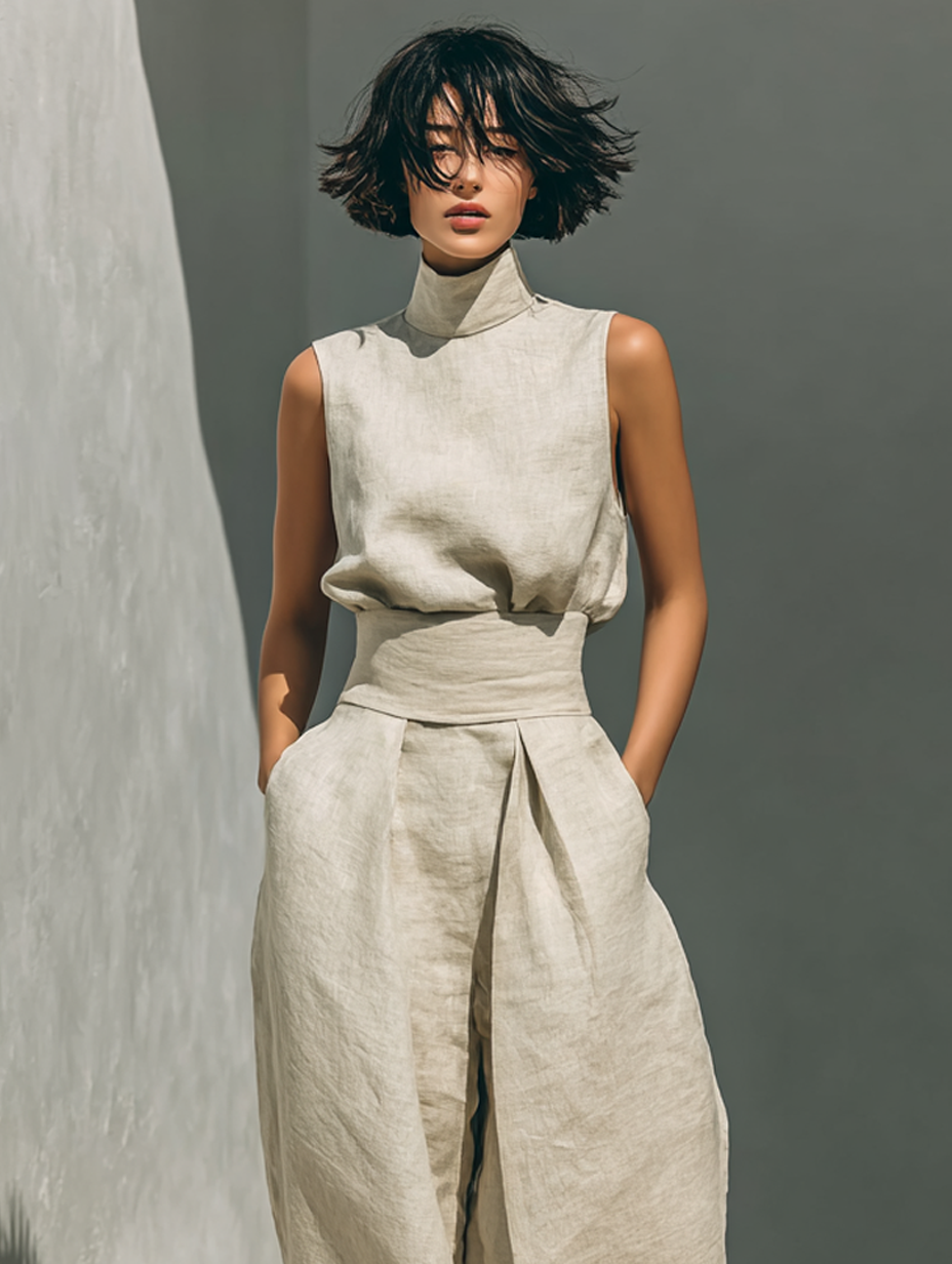 Margaux – Ensemble minimaliste en coton et lin avec top et pantalon large