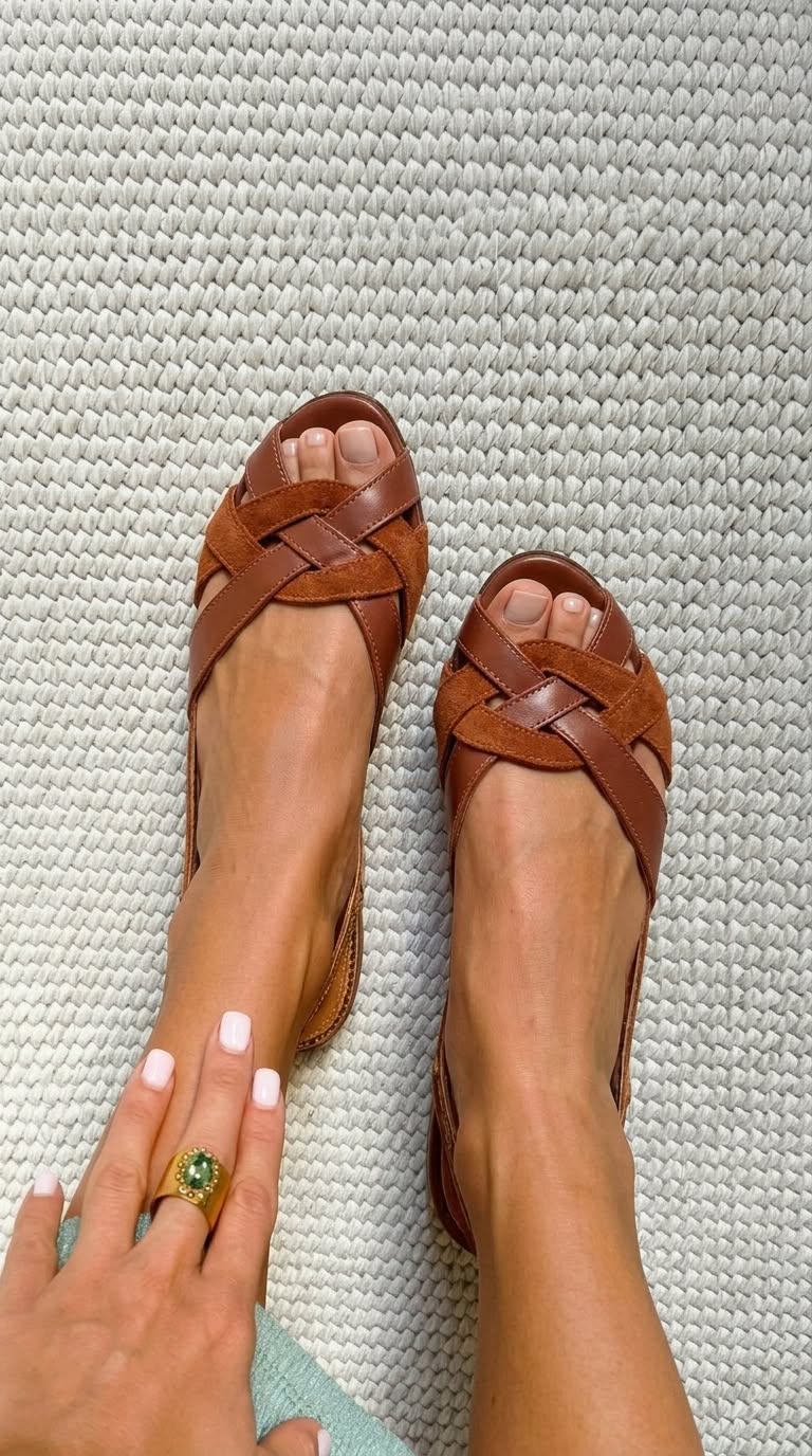 Sandales basses marron à bout ouvert avec brides croisées et bride arrière