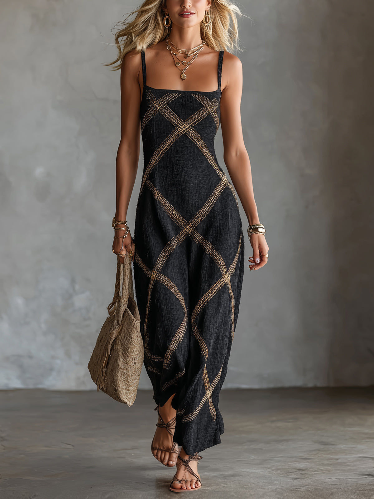 Camille – Robe Géométrique Noire et Camel