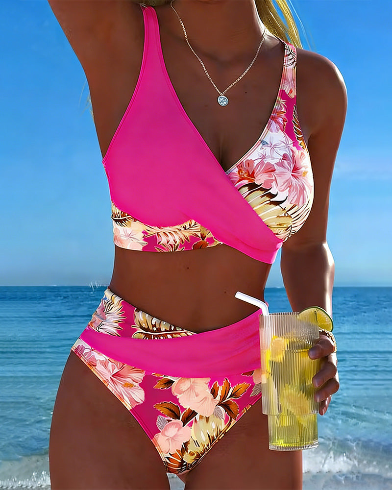 Hibiscus | Bikini Croisé Floral avec Culotte Haute