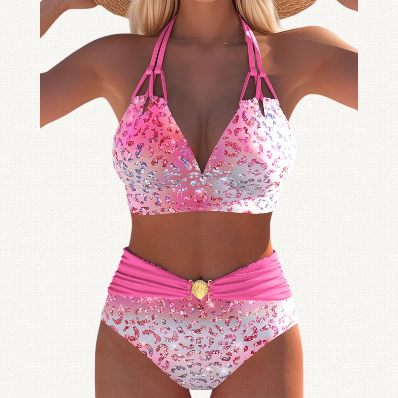 Sirena | Bikini Halter avec Imprimé Léopard Dégradé