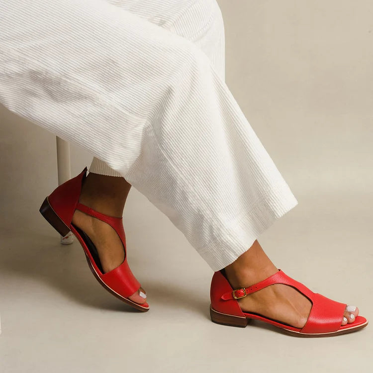 Sandales décontractées à bout pointu et découpe peep toe avec bride en T
