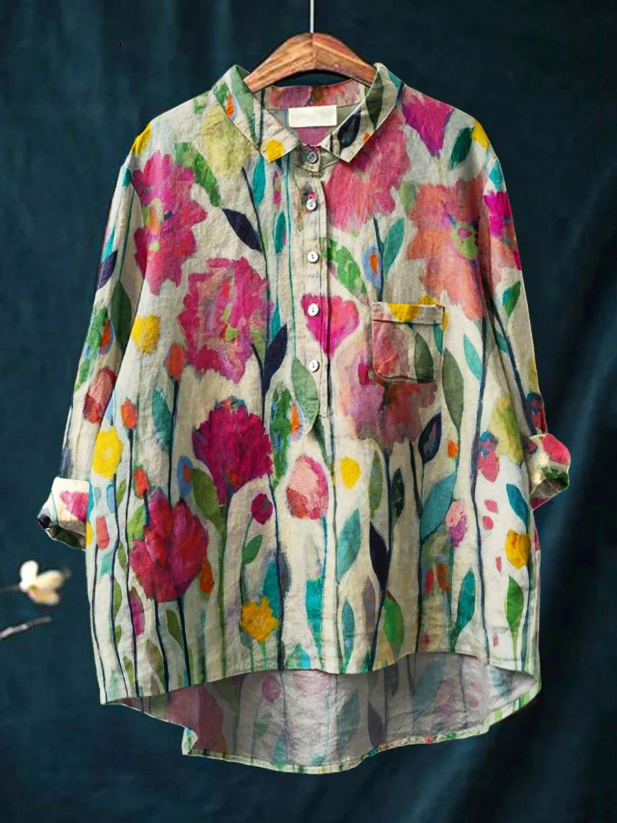 Phoebe | Chemise décontractée en imprimé floral vintage pour femmes