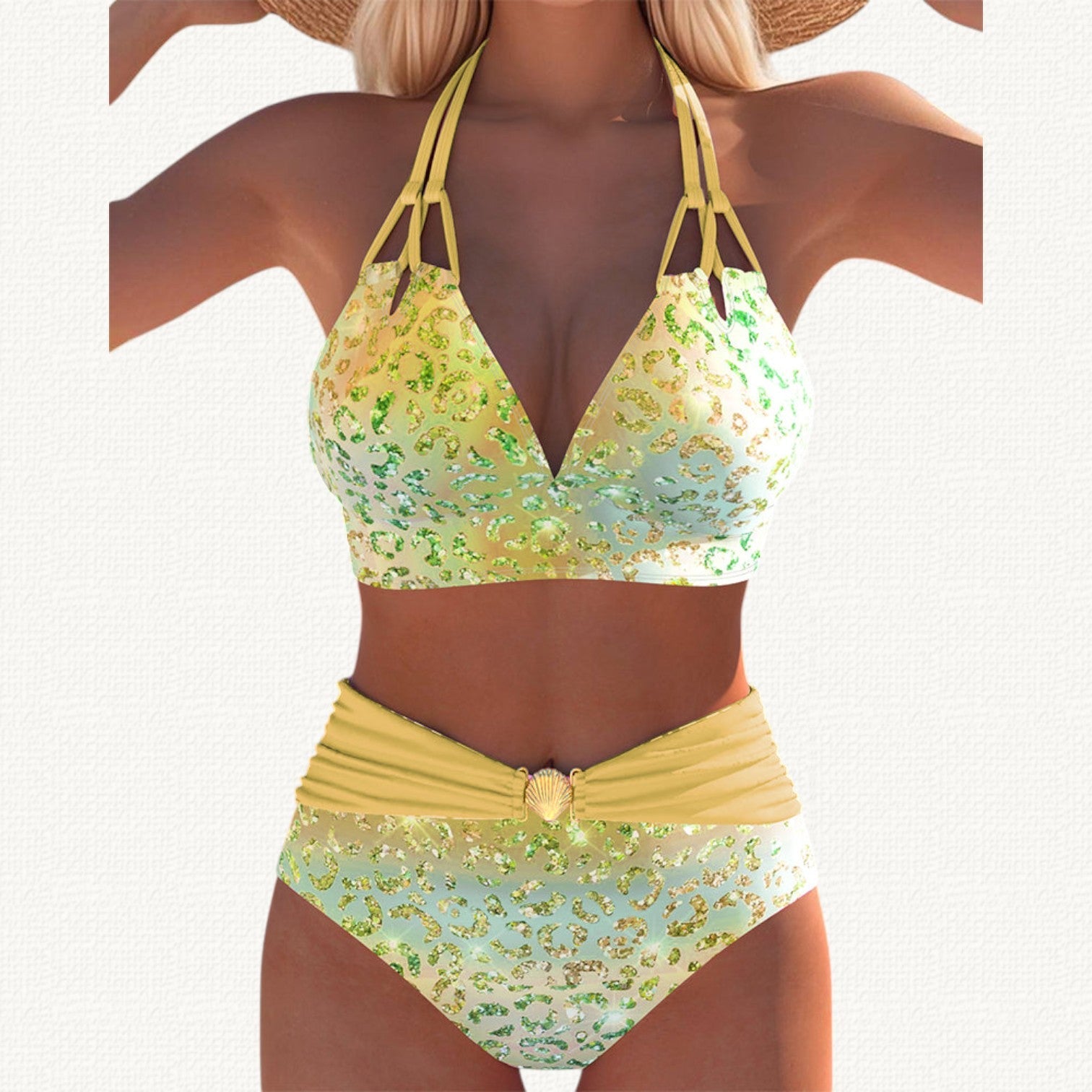 Sirena | Bikini Halter avec Imprimé Léopard Dégradé