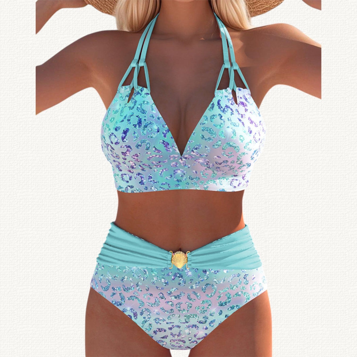 Sirena | Bikini Halter avec Imprimé Léopard Dégradé