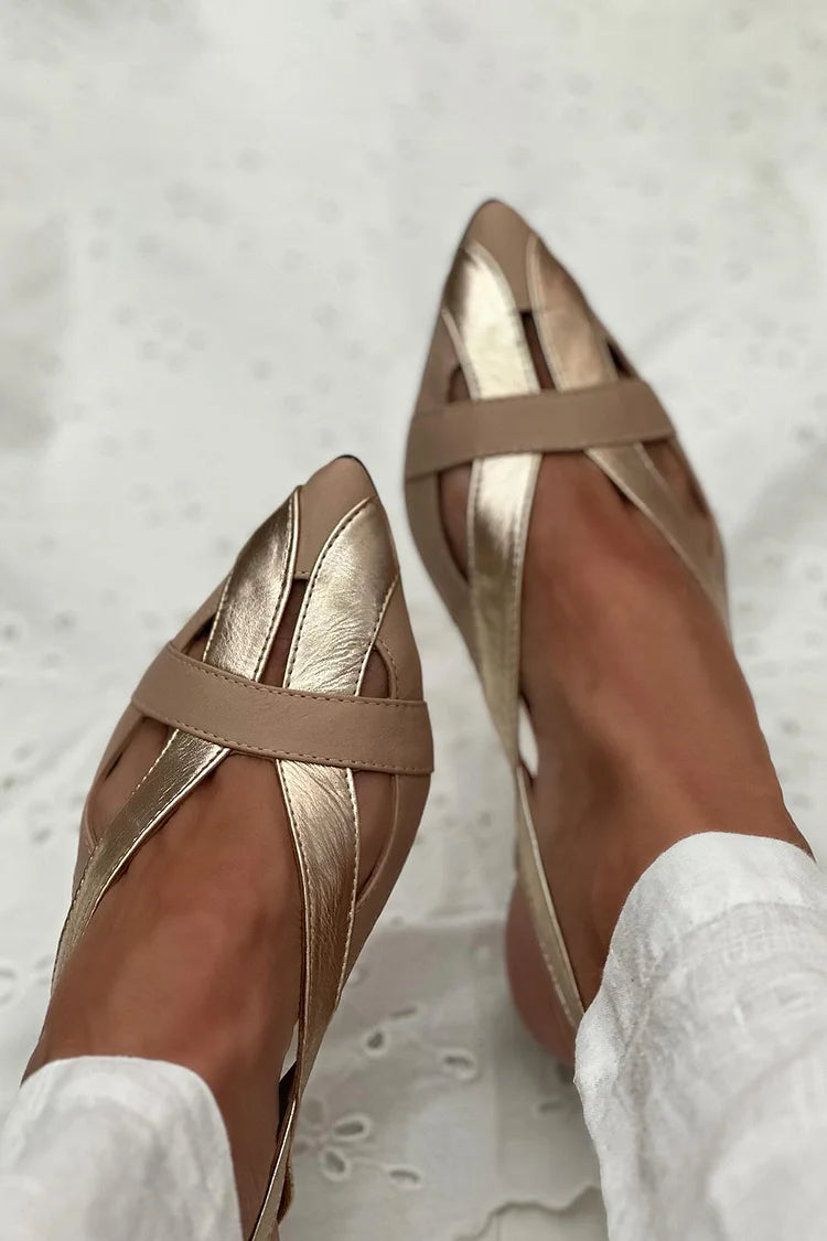 Ballerines dorées à bout pointu avec découpe et bride arrière
