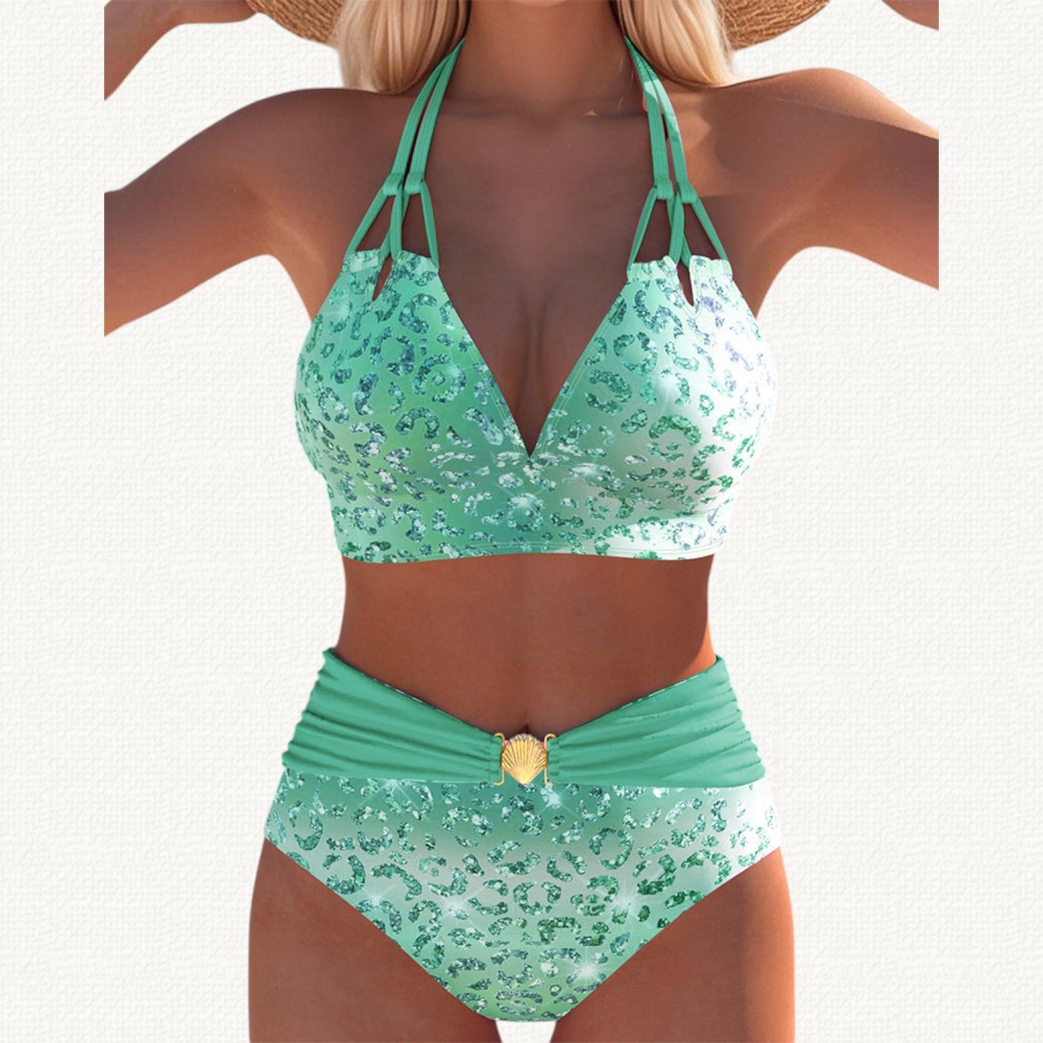 Sirena | Bikini Halter avec Imprimé Léopard Dégradé