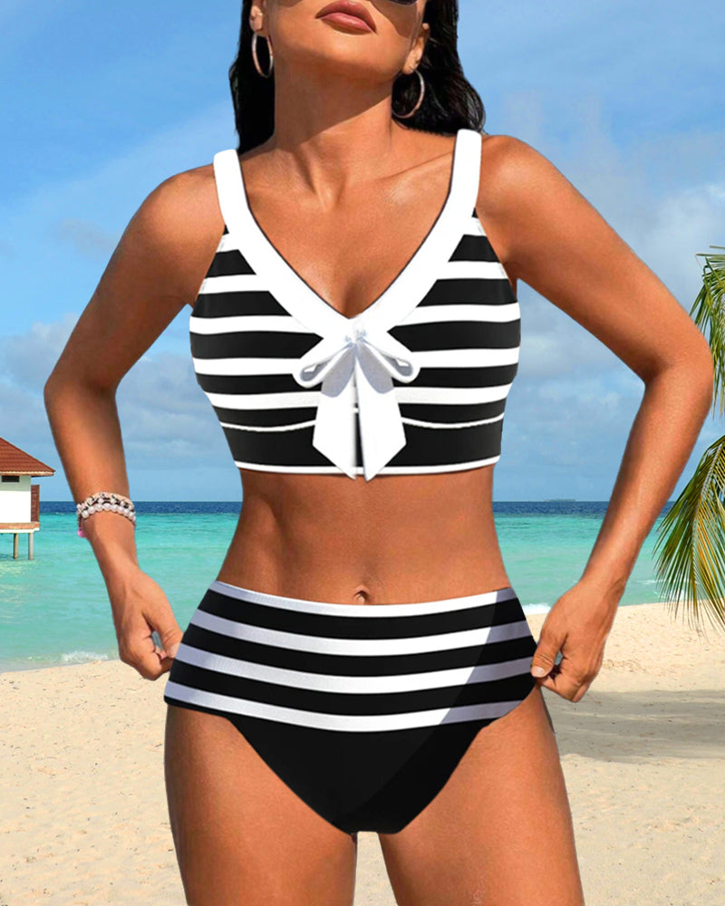 Island Glow | Hauts Rayés de Bikini Taille Haute