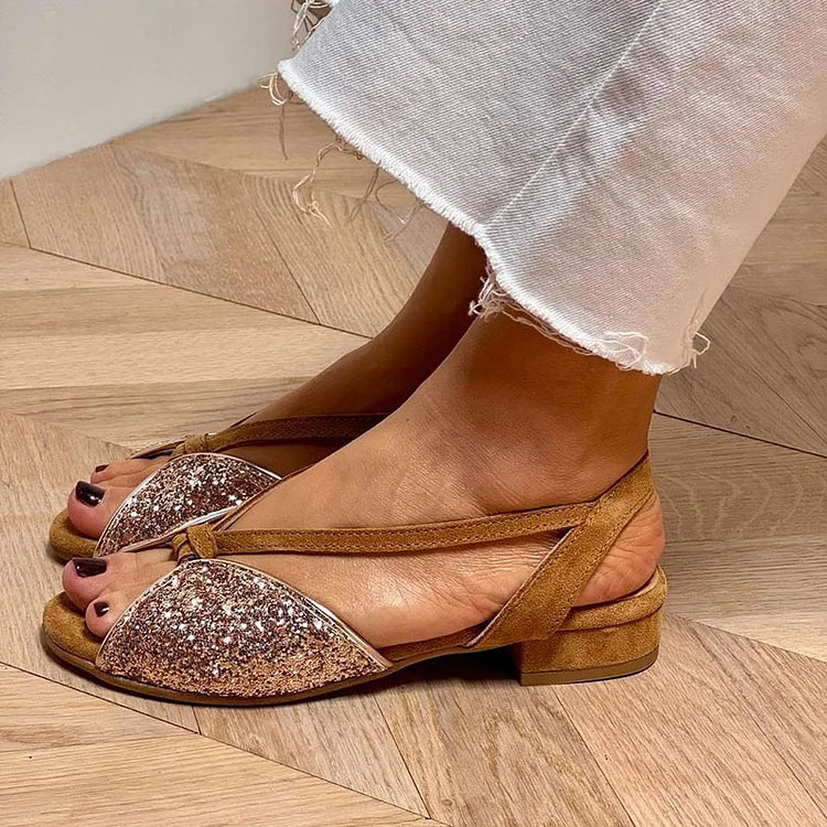 Sandales basses Marron à paillettes patchwork