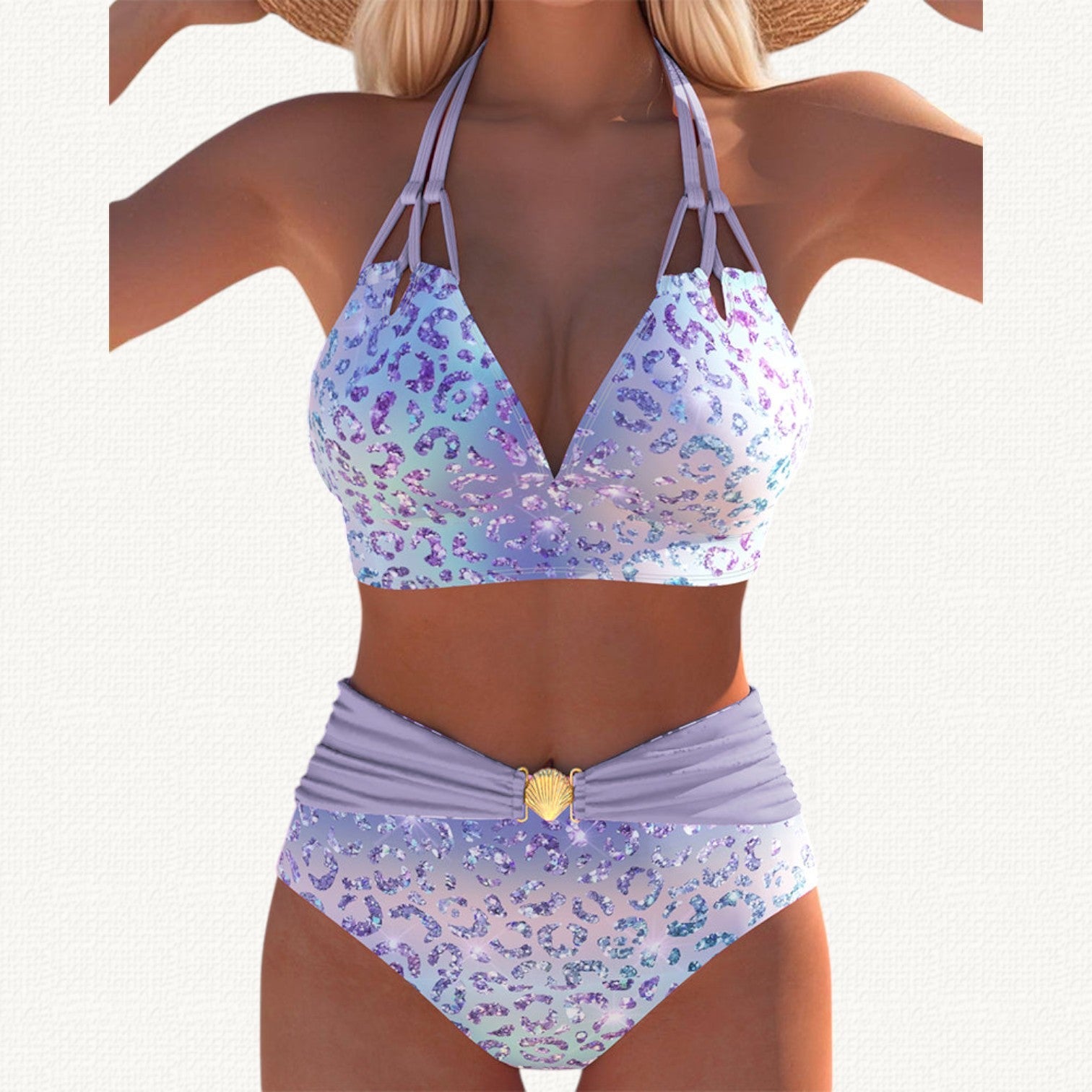 Sirena | Bikini Halter avec Imprimé Léopard Dégradé