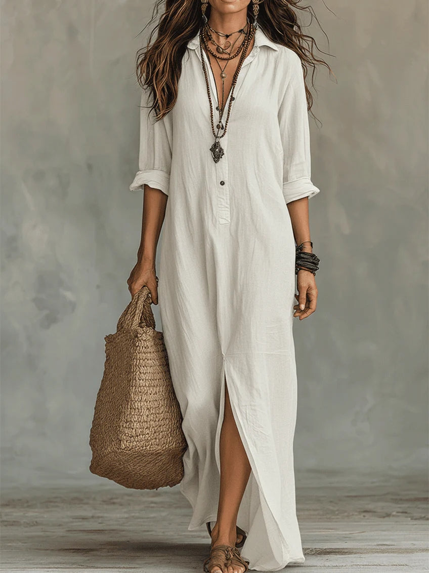 Soline™ | Robe Maxi Noire Longue avec Boutons