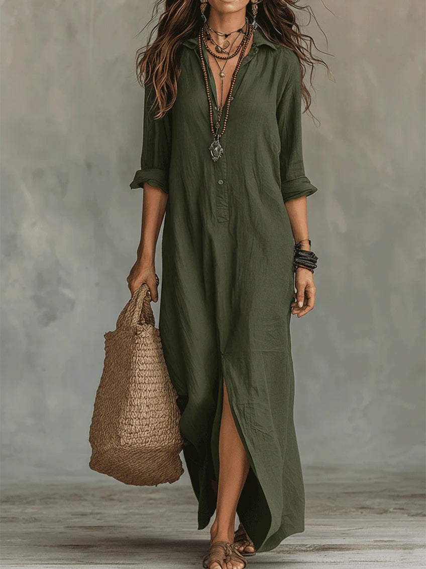 Soline™ | Robe Maxi Noire Longue avec Boutons