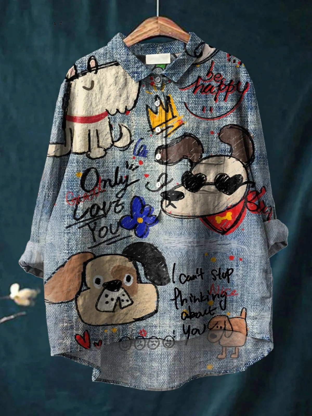 Millie | Imprimé d'art de chien mignon sur chemise décontractée