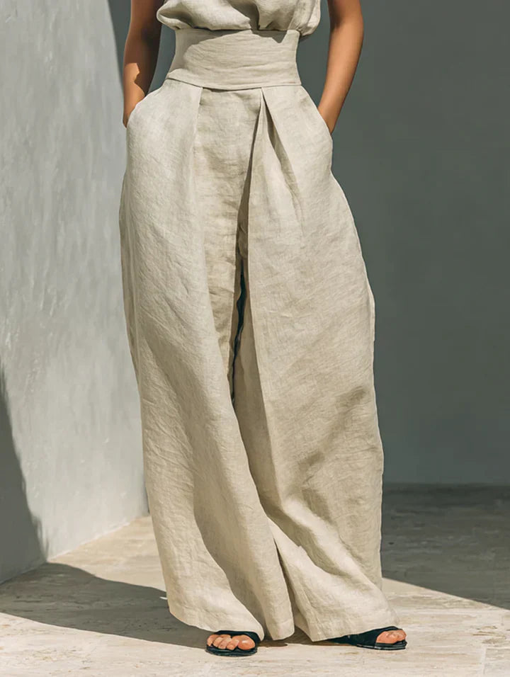 Margaux | Ensemble Minimaliste Débardeur et Pantalons Larges en Coton et Lin