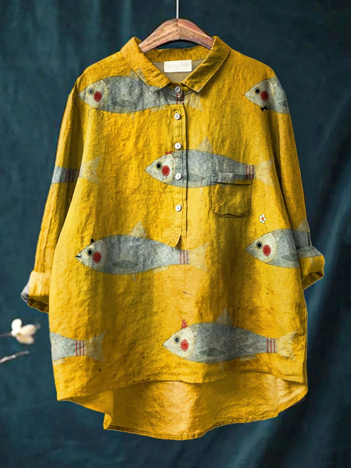 Harper | Chemise décontractée en imprimé vintage de poisson pour femmes