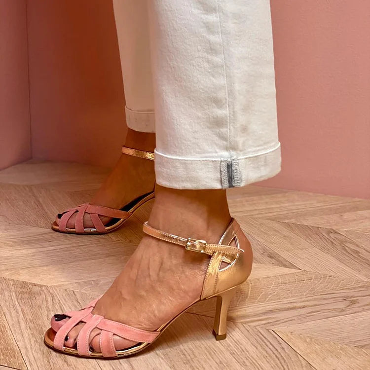 Color Block Cut-Out Peep Toe Heels