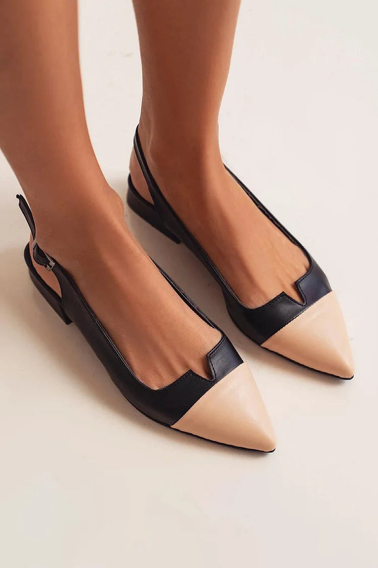 Ballerines bicolores à bout pointu avec découpe, bride arrière et boucle