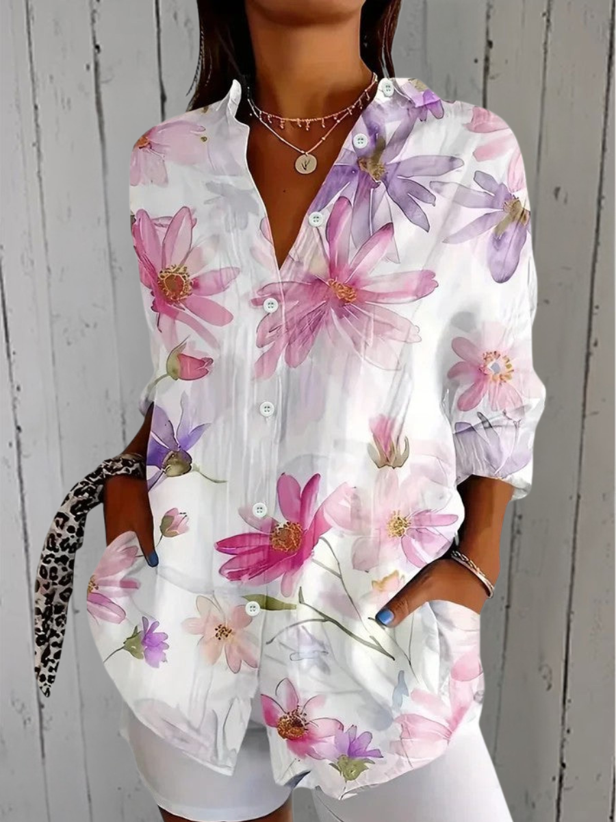 Delilah | Blouse Boutonnée Artistique Vibrante