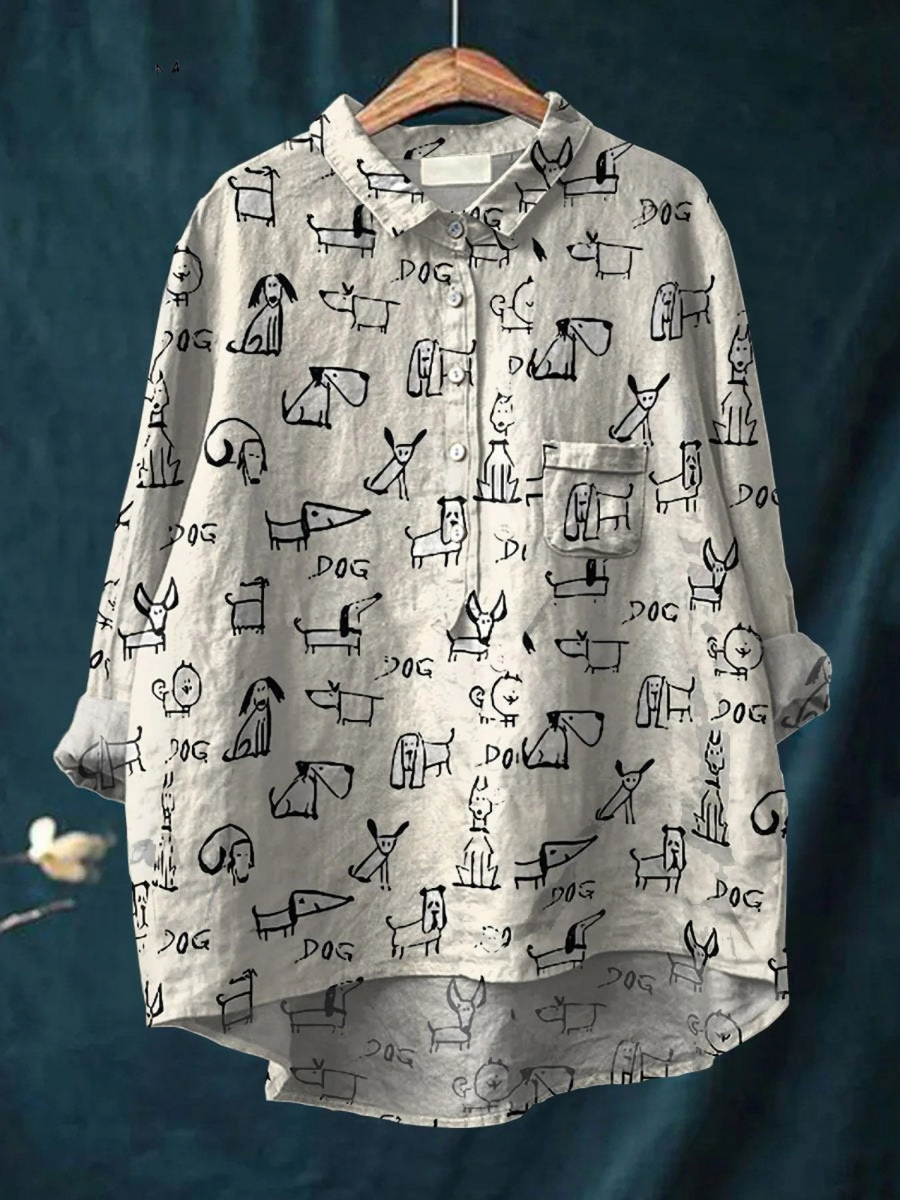 Ivy | Chemise décontractée femme avec imprimé de chien mignon