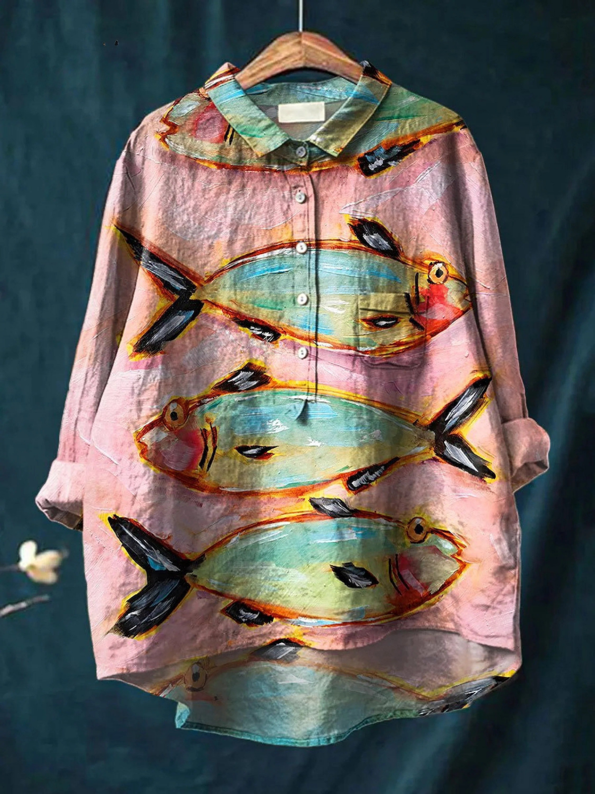 Eliza | Chemise décontractée vintage avec impression de poisson pour femmes