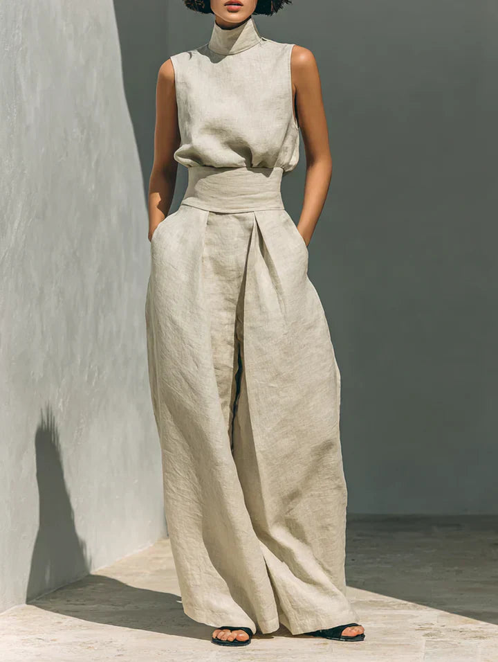 Margaux | Ensemble Minimaliste Débardeur et Pantalons Larges en Coton et Lin