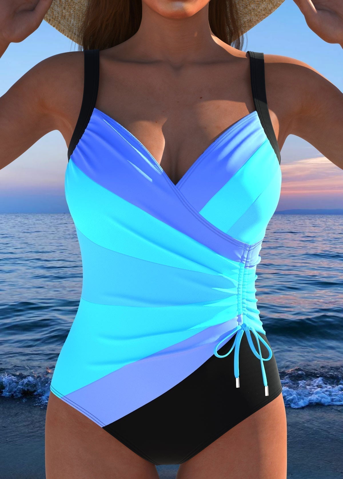 Aqua Queen | Maillot de Bain Luxe à Décolleté Croisé et Imprimé Multicolore