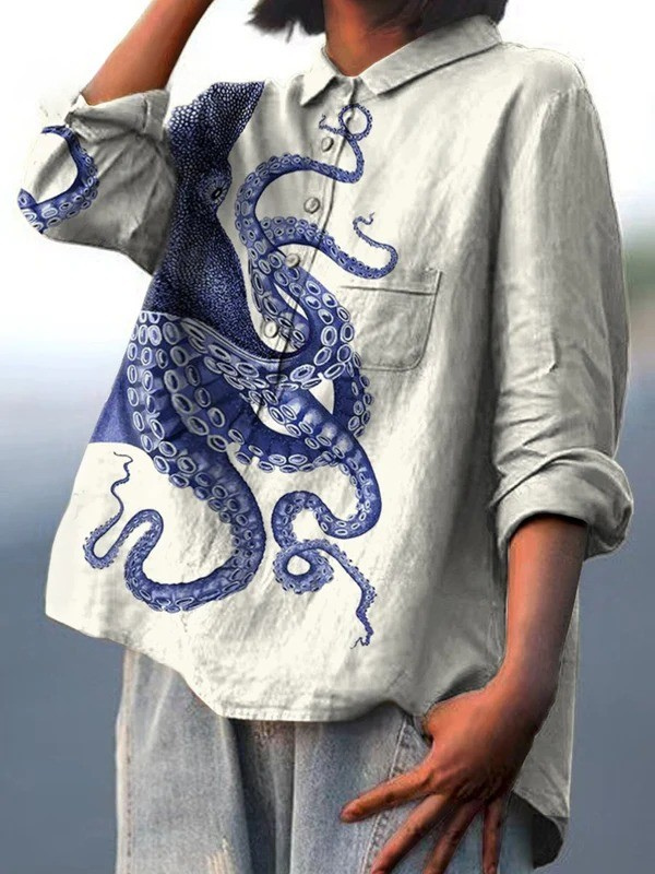 Amelia | T-shirt décontracté avec impression d'art de tentacules de pieuvre des profondeurs marines pour femmes