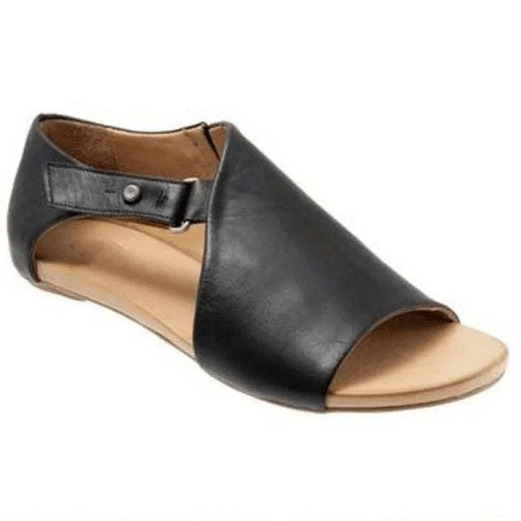 Sandales unies à talon asymétrique avec bride et boucle, découpe à bout ouvert
