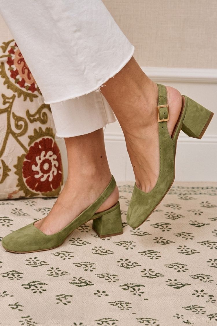 Talons slingback essentiels kaki chunky à bout carré avec boucle