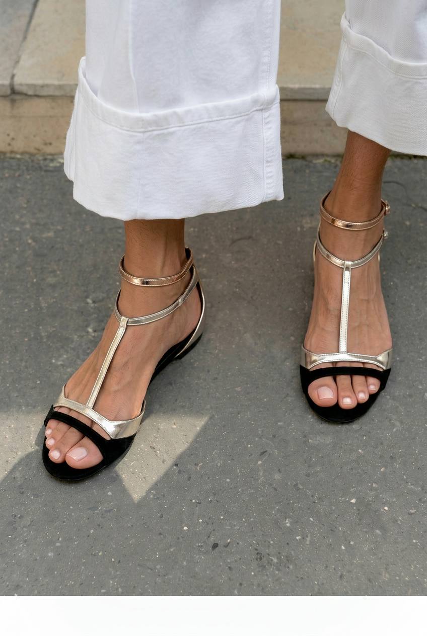 Sandales métalliques à bout ouvert avec bride en T