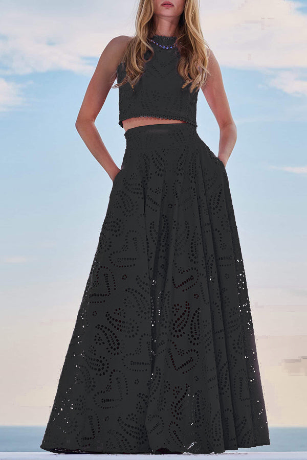 Ensemble Larissa™ : Top Brodé et Jupe Maxi Taille Haute